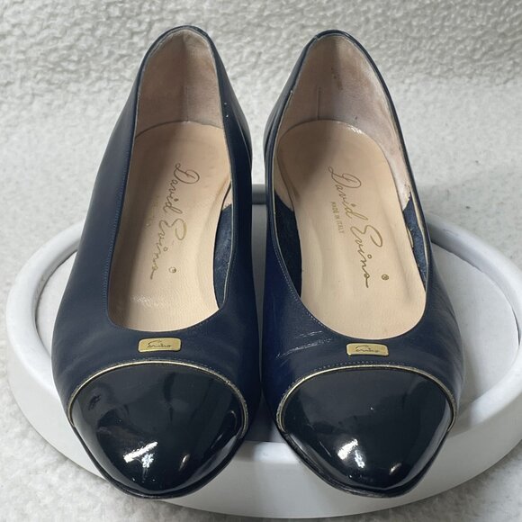David Evins Shoes Womens Size 8AAAA Blue Black Extra Narrow Pumps Italy Vintage - Picture 3 of 10